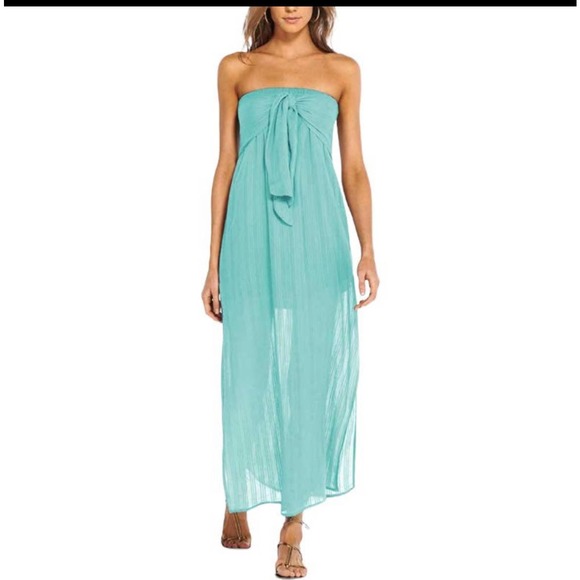 vix Dresses & Skirts - NWT ViX Paula Hermanny Tess Tie Front Strapless Swim Coverup Dress Aqua Size XS